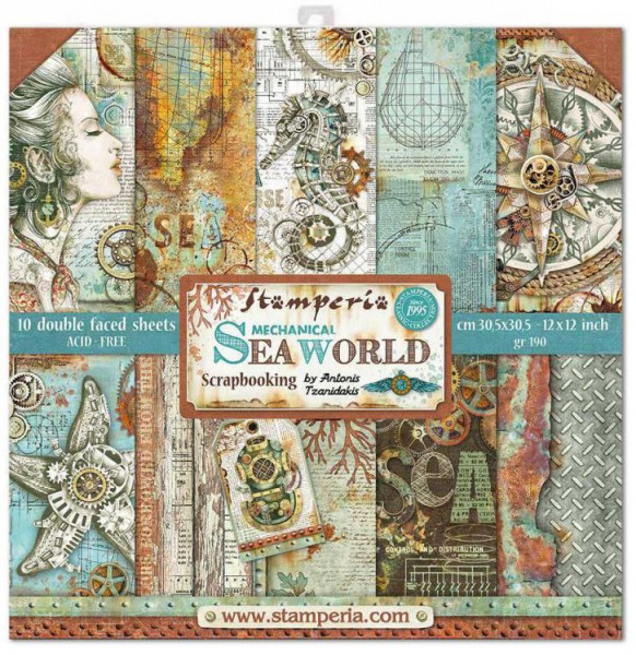 Stamperia Paper Pack 12x12 Mechanical Sea World 10 Blatt (9,66 €/qm)