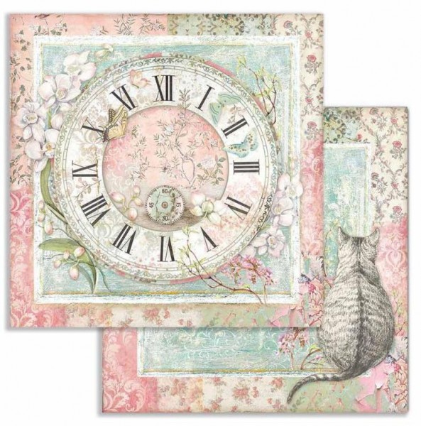 Stamperia Scrapbooking paper double face Clock and cat 12x12