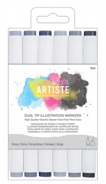 docrafts Artiste Dual Tip Illustration Marker Greys