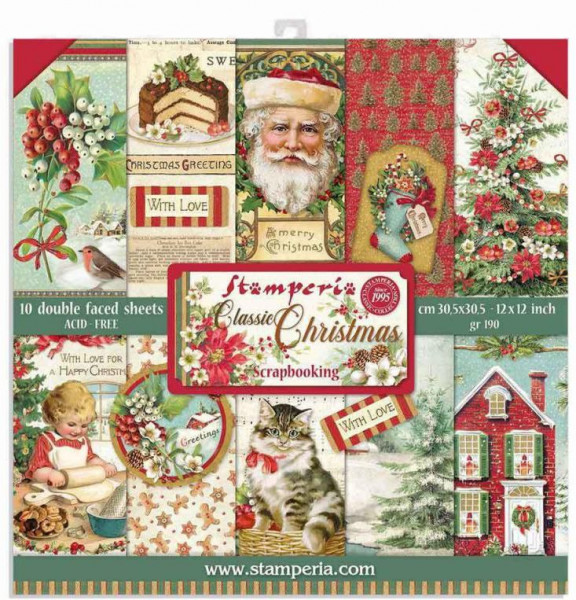 Stamperia 12x12 Paper Pack Classic Christmas