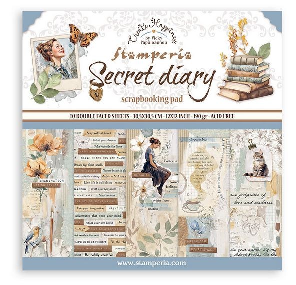 Stamperia Create Happiness Secret Diary 12x12 Inch Paper Pack