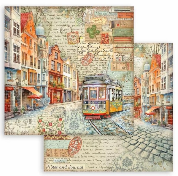 Stamperia Art of Travelling 12x12 Paper Sheets Tram