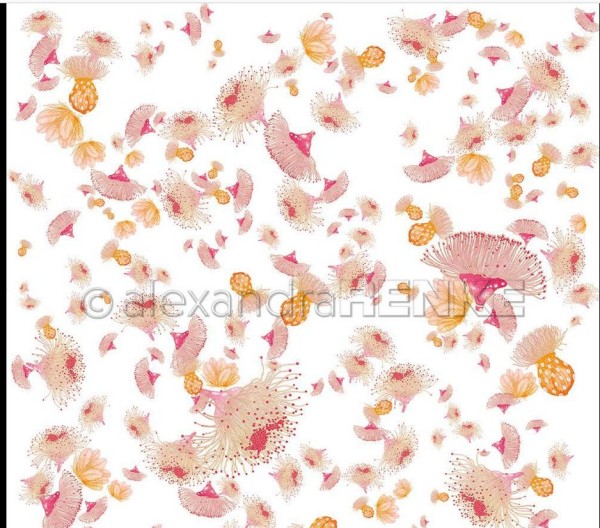alexandraRENKE Bucheinbandpapier 'Eukalyptusblüten Wirbel Pink Gelb' 120 g/m²