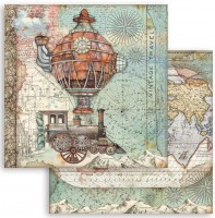 Stamperia Scrapbooking paper double face Sir Vagabond flying train 12x12 Stamperia Scrapbooking paper double face Sir Vagabond flying train 12x12