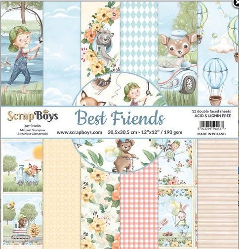 ScrapBoys Best Friends paperset 12 vl+cut out elements 190gr 30,5x30,5cm