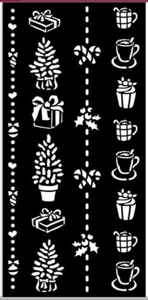 Stamperia Thick stencil cm 12X25 - Christmas border gift and cups