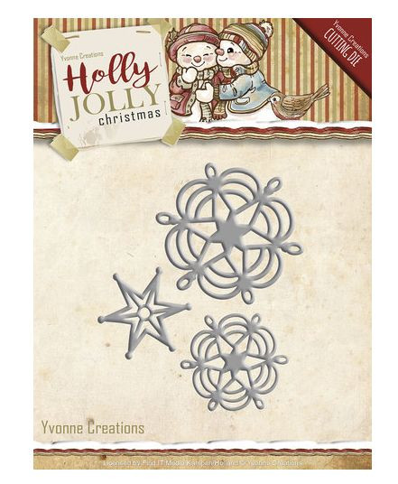 Yvonne Creations Holly Jolly Stanzschablone Snowflake and Star YCD10073