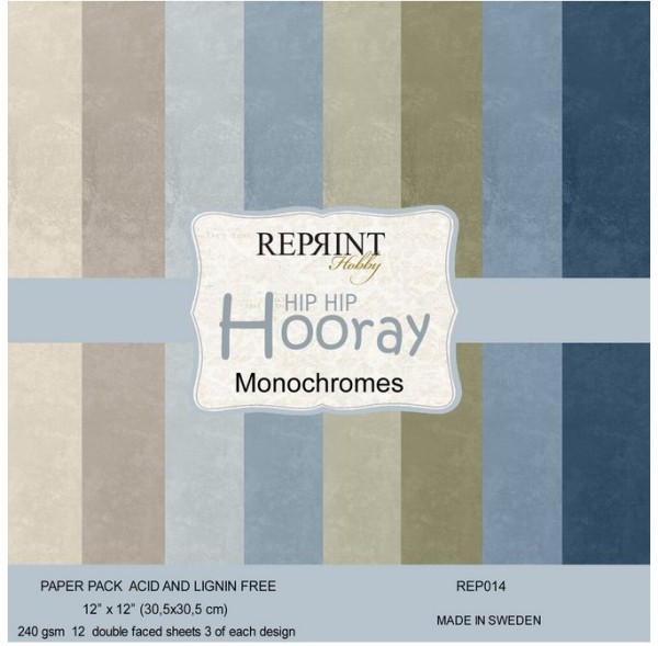 Reprint Hobby Hip Hip Hooray Monochromes 12x12 Inch Cardstock
