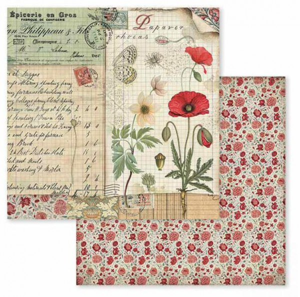 Stamperia Double Face Paper Spring Botanic poppy and butterfly