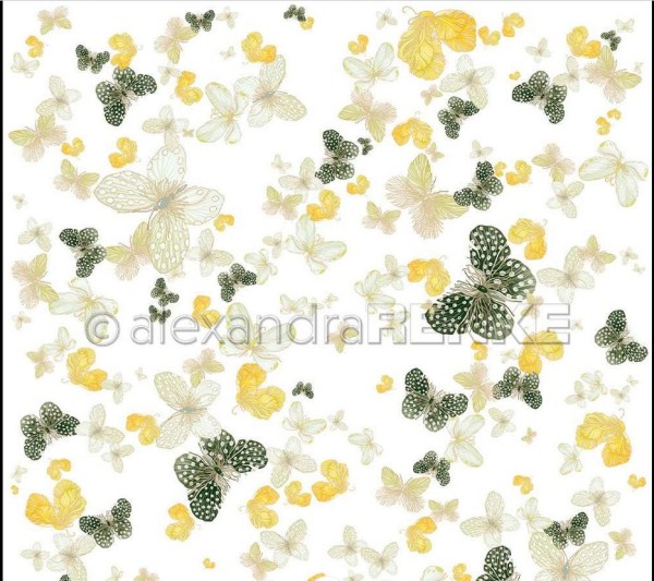 alexandraRENKE Bucheinbandpapier 'Getümmel Schmetterlinge Mint Gelb Dunkelgrün' 120 g/m²
