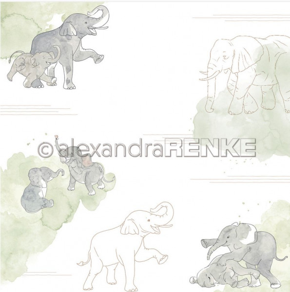 alexandraRENKE Designpapier Elefanten auf Aquarell