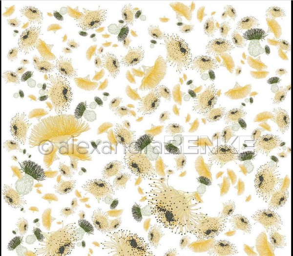 alexandraRENKE Bucheinbandpapier 'Eukalyptusblüten Wirbel Mint Gelb Dunkelgrün' 120 g/m²