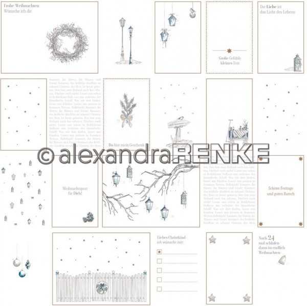 alexandraRENKE Designpapier 'Florale Weihnachten Kärtchenbogen blau´