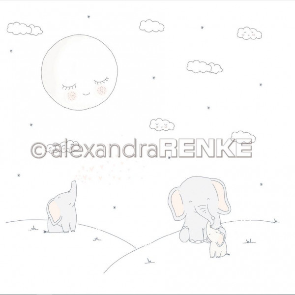 AlexandraRENKE Designpapier Baby Elefanten auf dem Huegel
