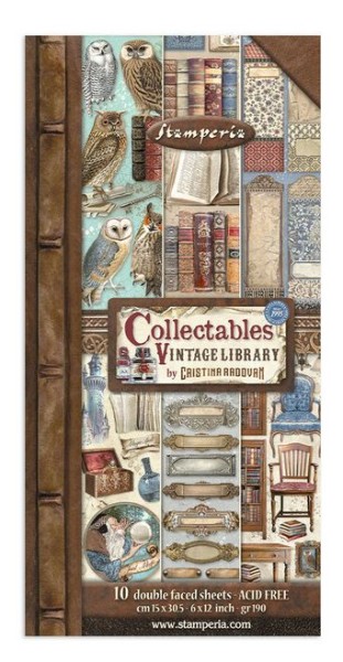 Stamperia Vintage Library Collectables 6x12 Inch Paper Pack