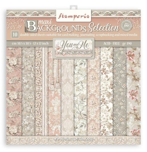 Stamperia Scrapbooking Pad 10 sheets 12"x12" Maxi Background selection - You and me