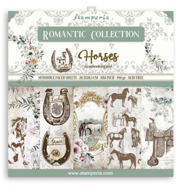 Small Pad 10 sheets cm 20,3x20,3 (8"x8") Double Face Romantic Horses