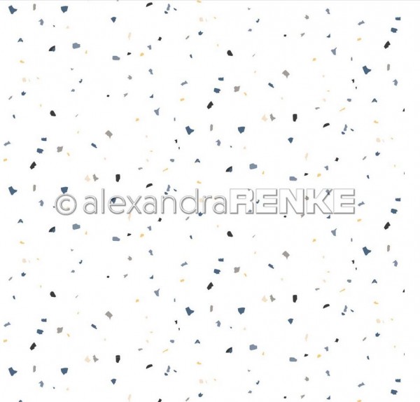 AlexandraRENKE Designpapier Terrazzo Muster in blau und gelb