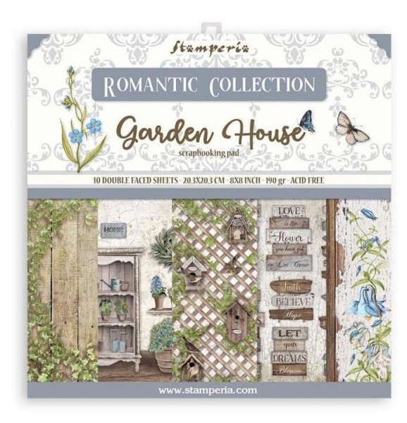 Stamperia Scrapbooking Small Pad 10 Blatt 20,3X20,3 cm (8"X8") - Romantic Garden House