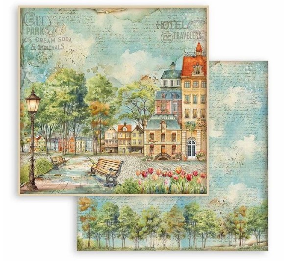 Stamperia Art of Travelling 12x12 Inch Paper Sheets Bench