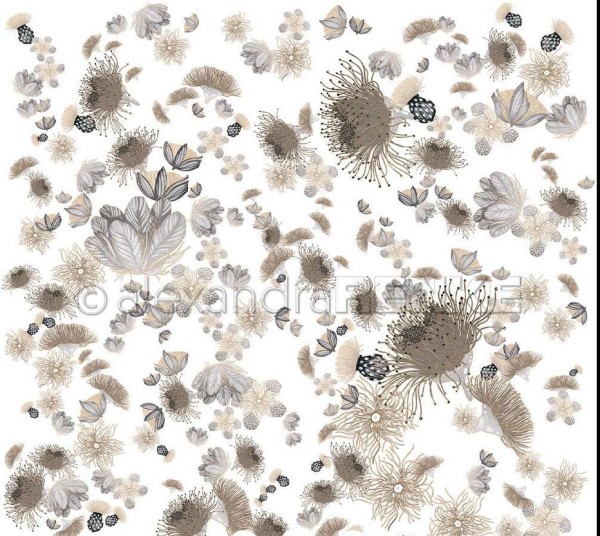 alexandraRENKE Bucheinbandpapier 'Eukalyptusblüten Wirbel Grau Beige' 120 g/m²