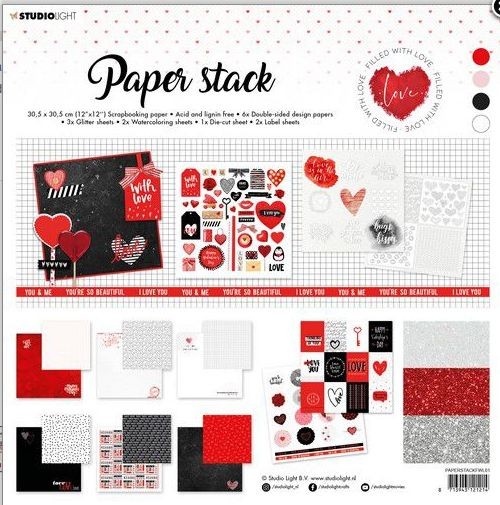 Studio Light Paper Stack / 12x12 Paper Pad Filled With love nr.1 305x305mm