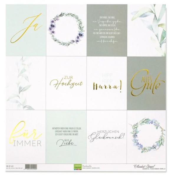 Mundart Stempel • Papier Tags Deutsche Text "Hochzeit" 1 Bogen 12 x 12