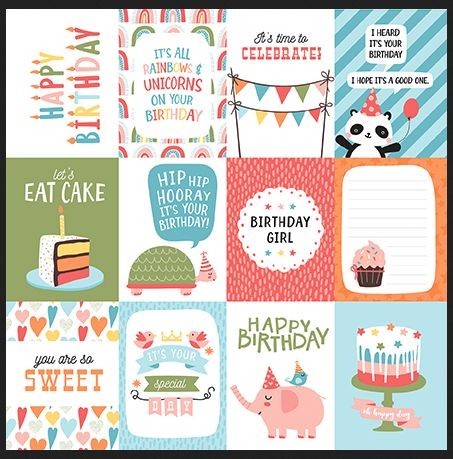 Echo Park - Birthday Girl - 3X4 Journaling Cards ca. 30 x 30 cm
