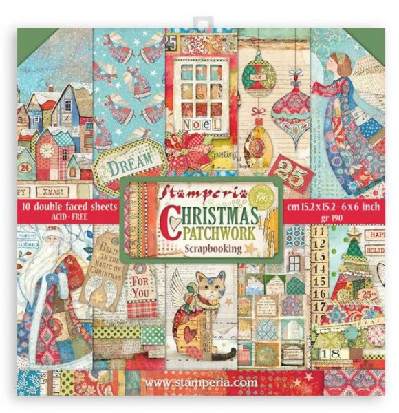 Stamperia Scrapbooking Extra small Pad 10 sheets cm 15,24x15,24 (6"x6") - Christmas Patchwork