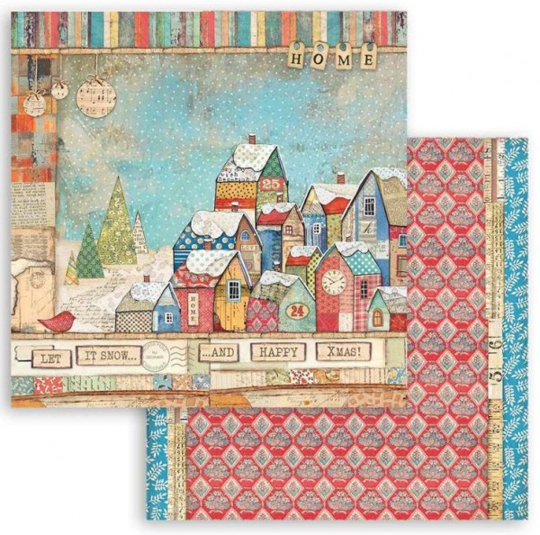 Stamperia Scrapbooking Double face sheet - Christmas Patchwork houses 12x12