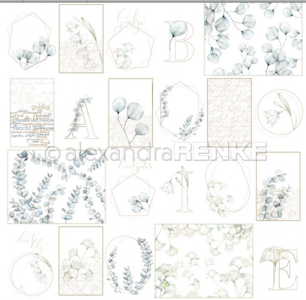 AlexandraRENKE Designpapier Kärtchenbogen blaue Blumengeometrie