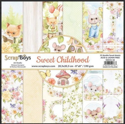ScrapBoys Sweet Childhood paperpad 12 vl+cut out elements 190gr 20,3x20,3cm