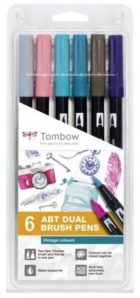 ABT DUAL BRUSH PEN, Vintage Colours, 6er Pack