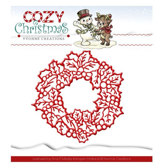 Yvonne Creations Cozy Christmas Stanzschablone Wreath YCD10035, Stechpalmenkranz