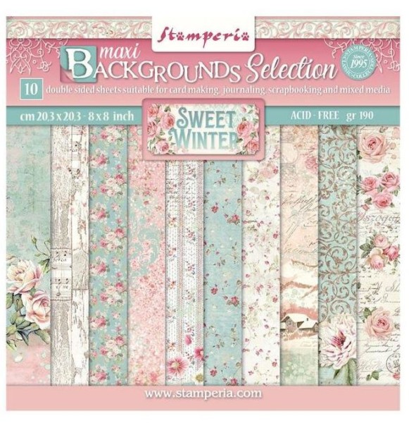 Stamperia Scrapbooking Small Pad 10 sheets 8X8 Backgrounds Selection - Sweet winter