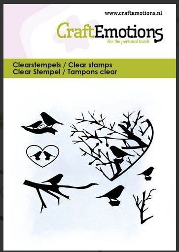 CraftEmotions clearstamps 6x7cm - Herz mit Vögeln und Zweigen