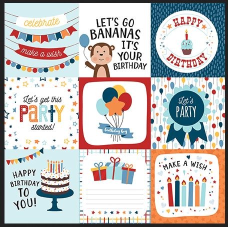 Echo Park - Birthday Boy - 4X4 Journaling Cards ca. 30 x 30 cm