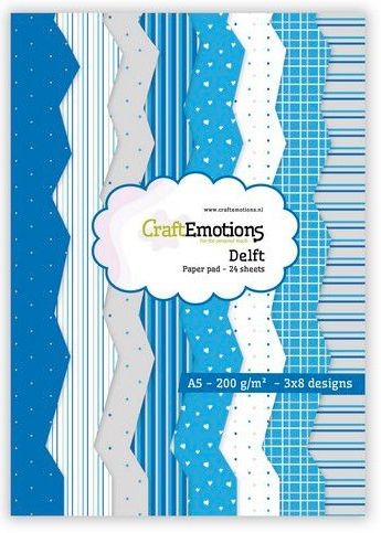 CraftEmotions Paper pad Delft - Blau 24 BG A5 14,8x21CM