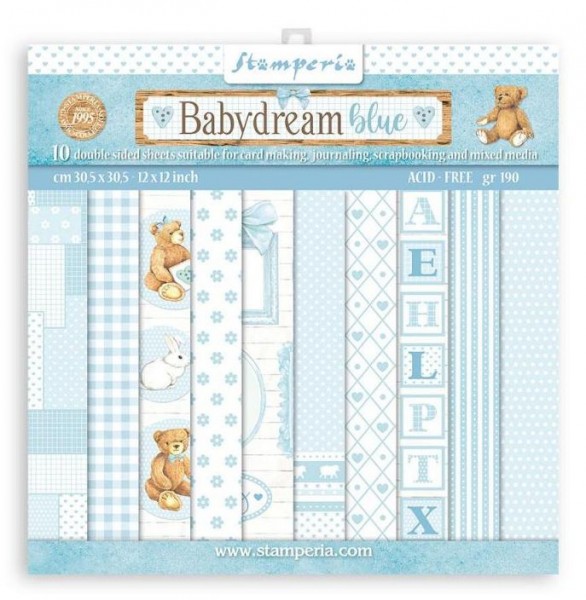 Stamperia Scrapbooking Pad 10 Blatt 30,5x30,5 cm (12"x12") - BabyDream Blue