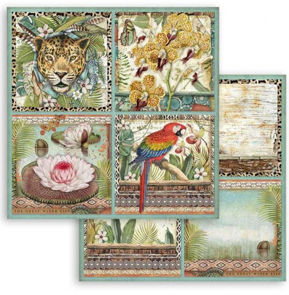 Stamperia Scrapbooking paper double face - Amazonia square tags 12x12