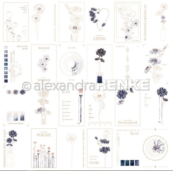 alexandraRENKE Designpapier 'Kreative Blütenpracht Kärtchenbogen Blau' 200g/m²