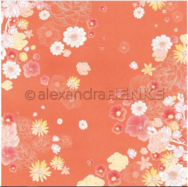 AlexandraRENKE Designpapier Blumig auf Orange