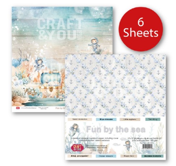 Craftandyou Fun by the Sea 12x12 Inch Paper Set 252gsm 6 Bogen