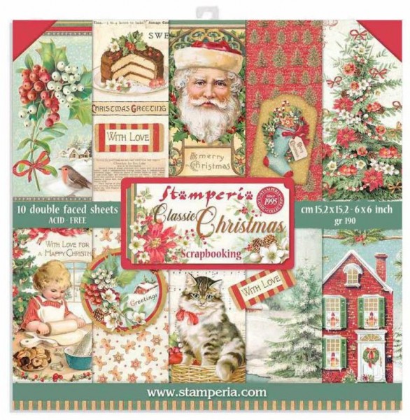 Stamperia Scrapbooking Extra small Pad 10 sheets cm 15,24x15,24 (6"x6") - Classic Christmas