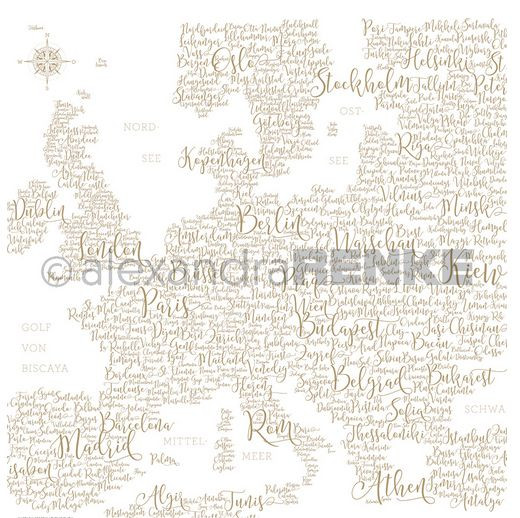 alexandraRENKE Designpapier Typo Europa gold