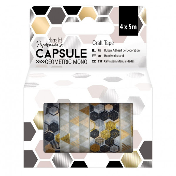 Papermania 4 x 5m Craft Tape - Capsule - Geometric Mono