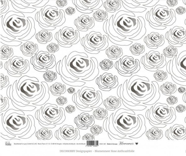 DECOHOBBY Designpapier - Blumenmeer Rose Anthrazitfolie