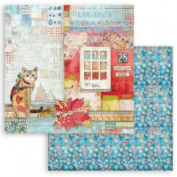 Stamperia Scrapbooking Double face sheet - Christmas Patchwork cat 12x12