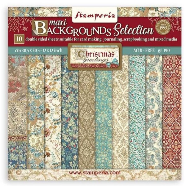 Stamperia Christmas Greetings Maxi Background Selection 12x12 Paper Pack