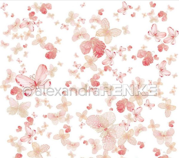 alexandraRENKE Bucheinbandpapier 'Getümmel Schmetterlinge Rosa' 120 g/m²